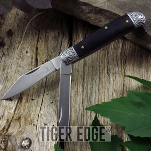 Folding Pocket Knife Elk Ridge Black Wood Hunting Trapper 2 Blade Er-220Gw