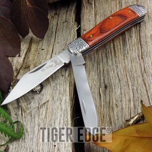 Folding Pocket Knife | Elk Ridge Light Wood Hunting Trapper 2 Blade Er-220Gw