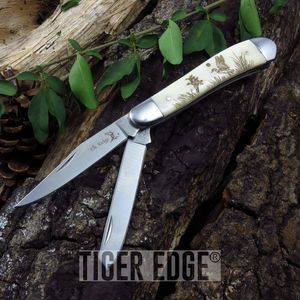 Folding Pocket Knife Elk Ridge 2 Blade Ox Bone Duck Hunter