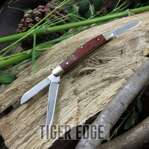 Elk Ridge 3-Blade Brown Wood Handle Trapper Folding Pocket Pen Knife