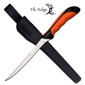 Elk Ridge Hunter Orange Fishing Fillet Knife Mirror-Finish Blade W/ Sheath