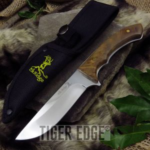 Fixed-Blade Hunting Knife | Elk Ridge Full Tang Burl Wood Skinner Mirror Blade
