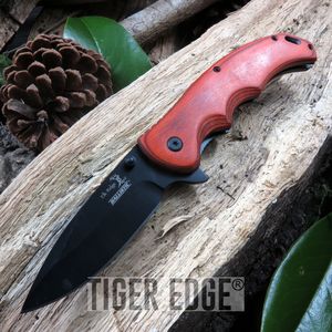 Elk Ridge Brown Wood Handle Black Blade Spring Assist Hunter'S Folding Knife