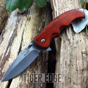Elk Ridge Brown Wood Handle Spring Assisted Hunter'S Folding Knife