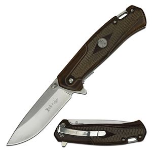 Spring-Assisted Folding Knife Elk Ridge Stainless Steel Blade Brown Wood Handle