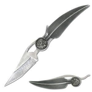 5.25in. Feather Design Folding Pocket Knife With Indian Medallion