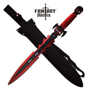 Fantasy Short Sword 27in. Red Black Blade Demon Skull Gladius + Shoulder Sheath