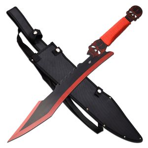 Fantasy Machete Fixed-Blade Skull Black Red 18in Blade + Sheath