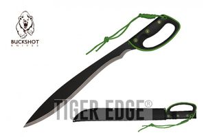 Barong Machete Buckshot Hand Guard Survival Full Tang Black Silver Blade Green