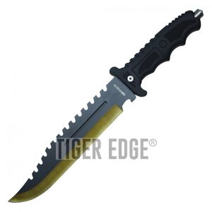 Tactical Hunting Knife 13.5in. Wartech Gold Black Blade Military Combat + Sheath