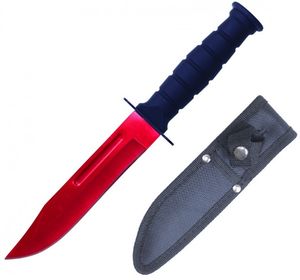Mini Military Combat Knife 7.5in. Overall, 4.25in. Red Blade Tactical + Sheath