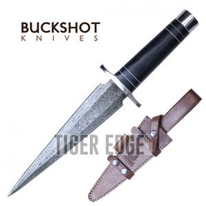 Damascus Steel Dagger Buckshot 13in. Overall Barcelona Medieval Knife + Sheath