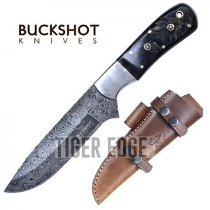 Damascus Steel Hunting Knife | Buckshot Black Bone 10