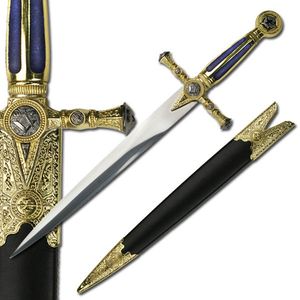 22in. Blue & Gold King Solomon Medieval Short Sword Dagger w/ Scabbard