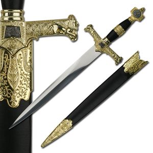 22in. Black & Gold King Solomon Medieval Short Sword Dagger w/ Scabbard