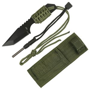 Fixed-Blade Survival Knife Survivor Green Paracord Black Tanto Blade Tactical