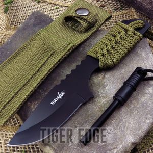 7in. Green Cord Wrapped Full Tang Mini Survival Knife w/ Fire Starter