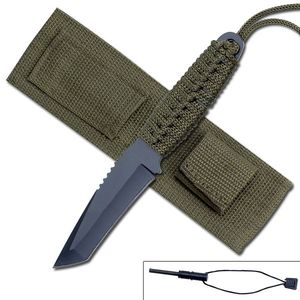 8in. Tanto Survival Knife w/ Fire Starter And Sheath