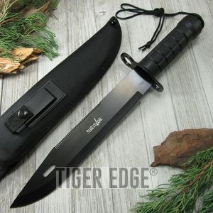 15in. Black Survival Knife w/ Sheath, Sharpening Stone And Kit