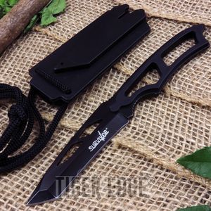 Black Minimalist Tactical Neck Knife With Whistle Tanto Blade Undercover