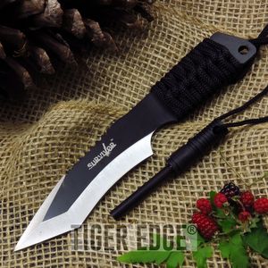 Black/Silver 7in. Full Tang Tanto Survival Knife w/ Sheath And Fire Starter