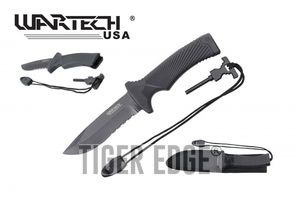 Survival Knife | Wartech Black Serrated Blade 10