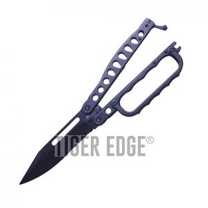 Butterfly Knife | Wartech Black Serrated Blade Knuckle Guard Balisong Trench