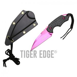 Fixed-Blade Neck Knife Wartech 3in. Pink Blade Black Tactical Slim Kydex Sheath