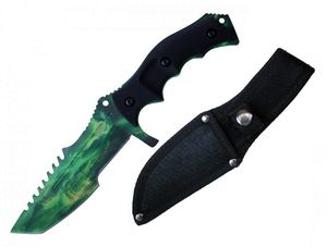 Mini Tactical Knife 8.5in. Overall Green Aurora Tanto Blade Military + Sheath