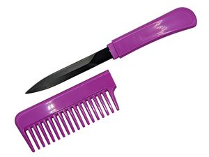 Comb Knife 6in. Overall Hidden Black Blade Self-Defense Tactical - Purple