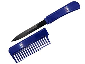 Comb Knife 6in. Overall Hidden Black Blade Self-Defense Tactical - Blue