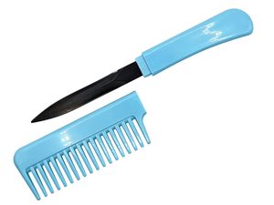 Comb Knife 6in. Overall Hidden Black Blade Self-Defense Tactical - Light Blue