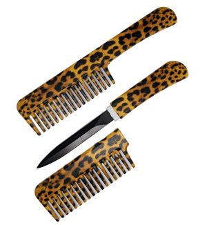 Comb Knife Tactical Self-Defense Hidden Steel Blade 6.25in Overall Leopard Print