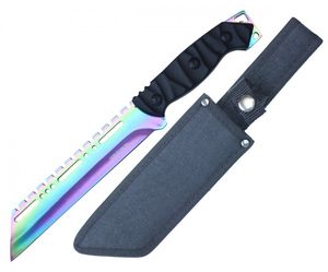 Tactical Knife 11in Overall Full Tang Rainbow Tanto Cleaver Combat Blade + Sheath