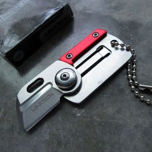 Mini Folding Keychain Knife Military Dogtag Silver Sheepsfoot 1in. Blade - Red