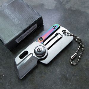 Mini Folding Keychain Knife Military Dogtag Silver Sheepsfoot 1in Blade - Rainbow
