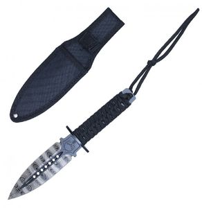 Fixed Blade Knife | Black Tactical Double-edged Combat Dagger Etched Blade