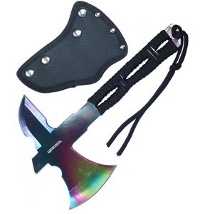 Mini Throwing Axe 8in. Overall Full Tang Rainbow Blade Cord-Wrap Handle Tomahawk