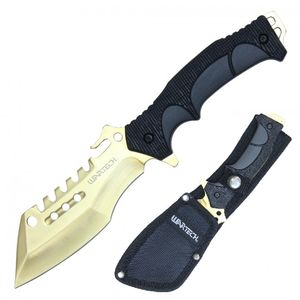 Tactical Knife Wartech 4.2in. Gold Blade Fantasy Cleaver Full Tang + Sheath