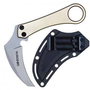 Tactical Knife Wartech 6in. Hawkbill Claw Scythe Blade Tan Handle + Slim Sheath