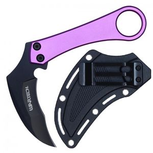 Tactical Knife Wartech 6in Hawkbill Scythe Black Blade Pink Handle + Slim Sheath
