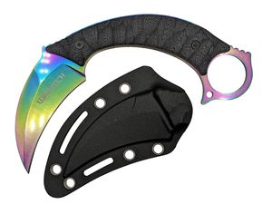 Karambit Tactical Knife 3.5in. Rainbow Claw Blade Full Tang Black + Hard Sheath
