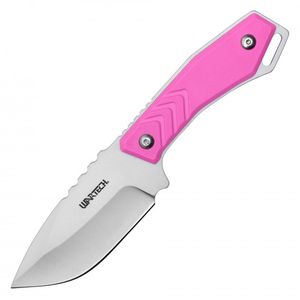 Fixed-Blade Knife | Wartech 4in. Steel Blade Pink Handle Full Tang + Sheath