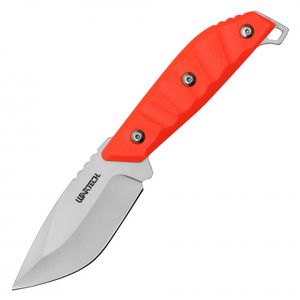 Fixed-Blade Knife | Wartech 4in. Steel Blade Orange Handle Full Tang + Sheath