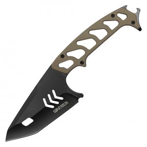 NEW Tactical Knife Wartech Survival Black 4in Blade Fire Starter Sheath Tan