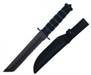Tactical Knife Wartech Military Combat Serrated Tanto Blade Black Blue + Sheath