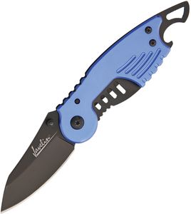 Folding Knife | Javelin Black Blade Blue Aluminum Handle EDC Bottle Opener