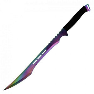 Tactical Sword 27in. Full Tang Black Rainbow Fantasy Serrated Blade + Sheath