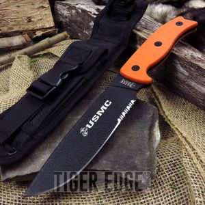 Official USMC 12in. Orange Hunting Knife Teflon Blade w/ Molle Sheath