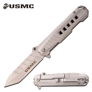 Spring-Assist Folding Knife | USMC Marines Silver Tactical 3.75